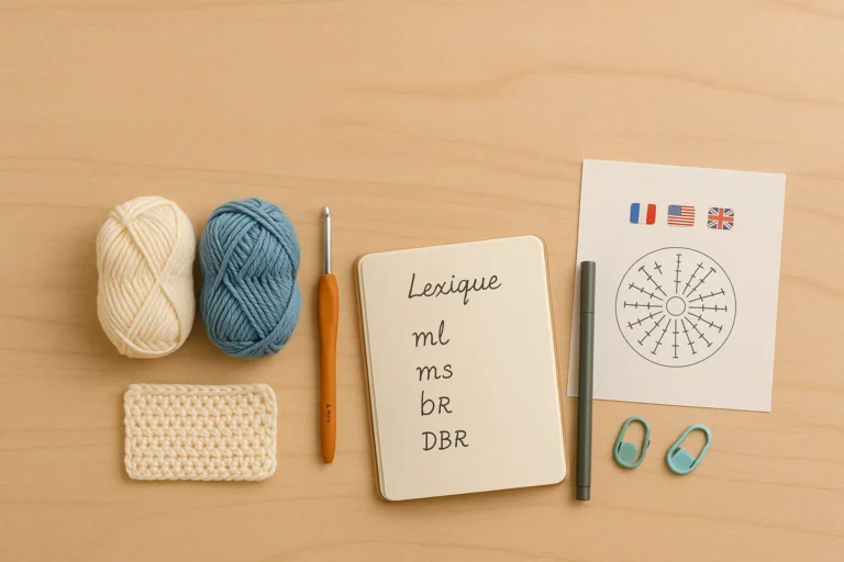 Lire un patron de crochet : abréviations, diagrammes, équivalences FR/US/UK (guide complet)